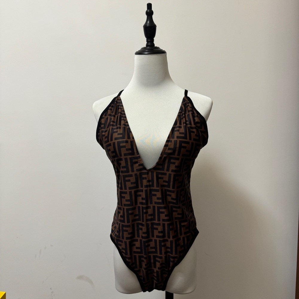 Fendi Dark Brown and Black Bikini Set